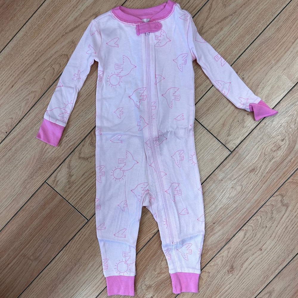 NEW cat & jack 12m pink bird zip up open feet sleeper